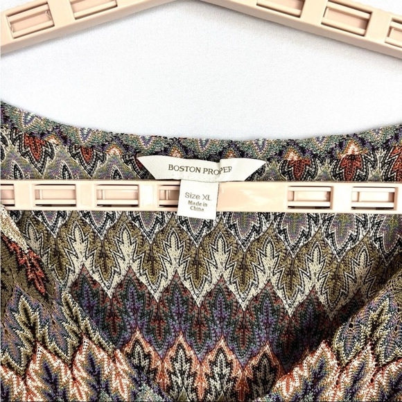 Boston Proper Blouse Sz XL V-Neck Multicolor Zig-Zag Indie Boho Cinch Bust EUC - Picture 6 of 13